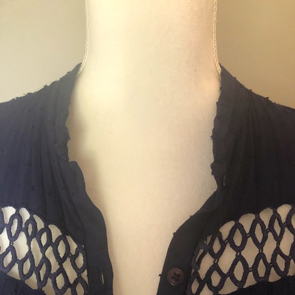 Anthropologie Navy blue blouse with cutout accents - Picture 3 of 15